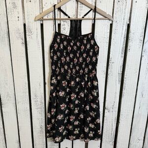 Xhilaration Floral Sundress Black Size Small Sleeveless Above Knee fitted Bodice